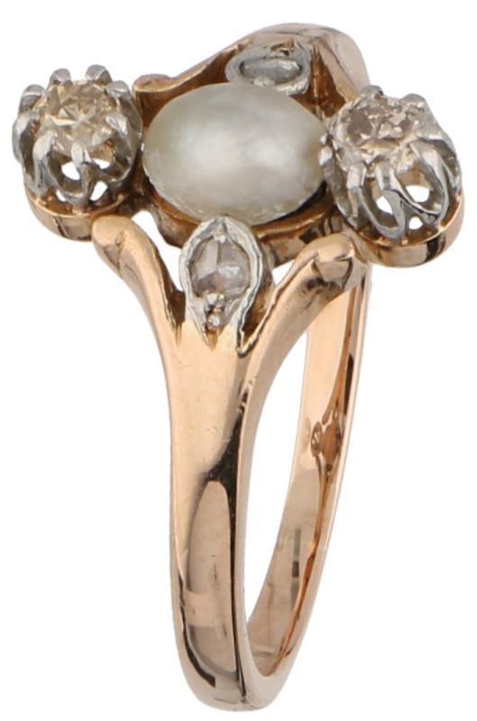 Ring roségoud, diamant en parel - 14 kt.