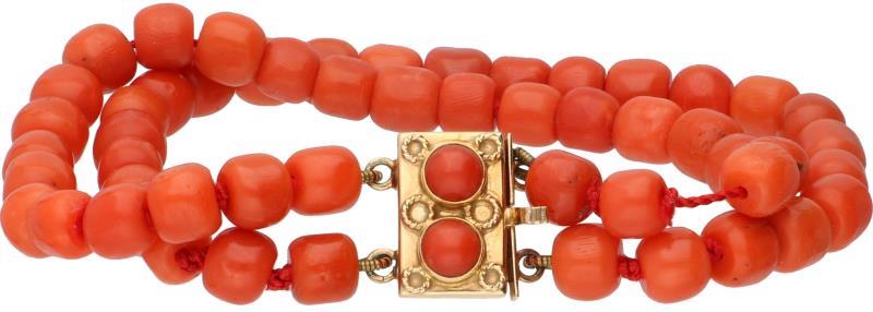 Armband met een geelgouden sluiting, bloedkoraal - 14 kt.
