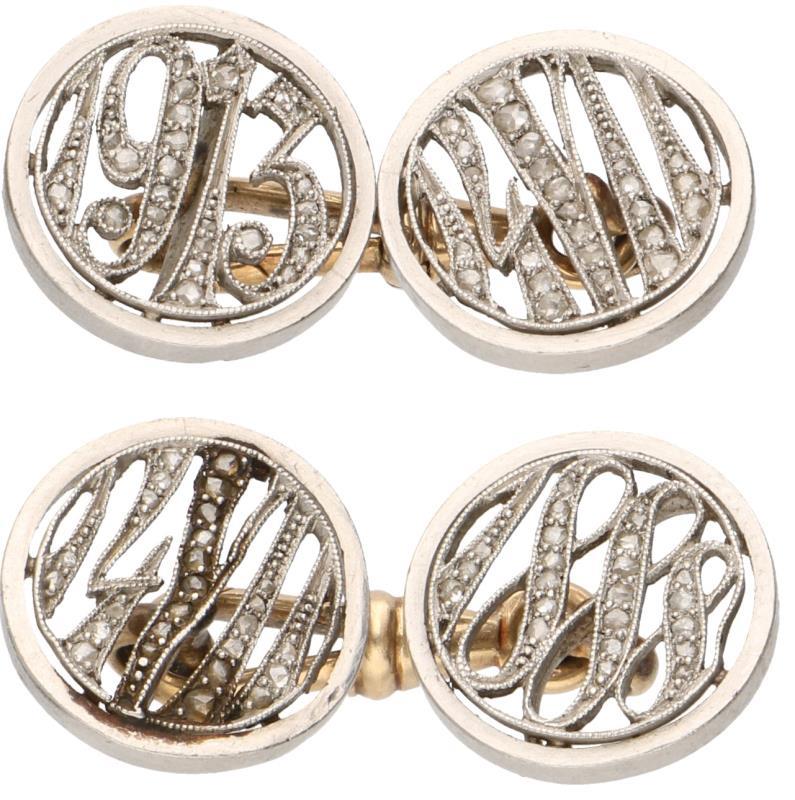 Manchetknopen goud/platina, roos geslepen diamanten - Pt 950 en BWG 10 kt.