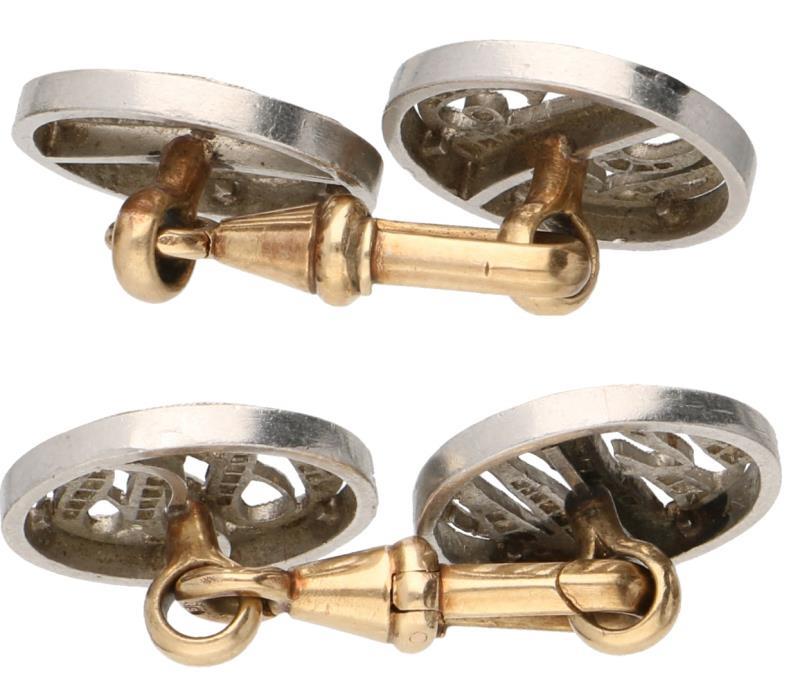 Manchetknopen goud/platina, roos geslepen diamanten - Pt 950 en BWG 10 kt.