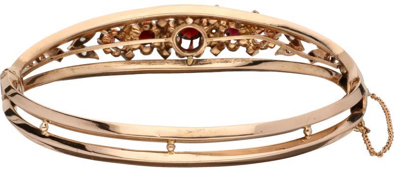 Slavenarmband roségoud, diamant en granaat - 14 kt.