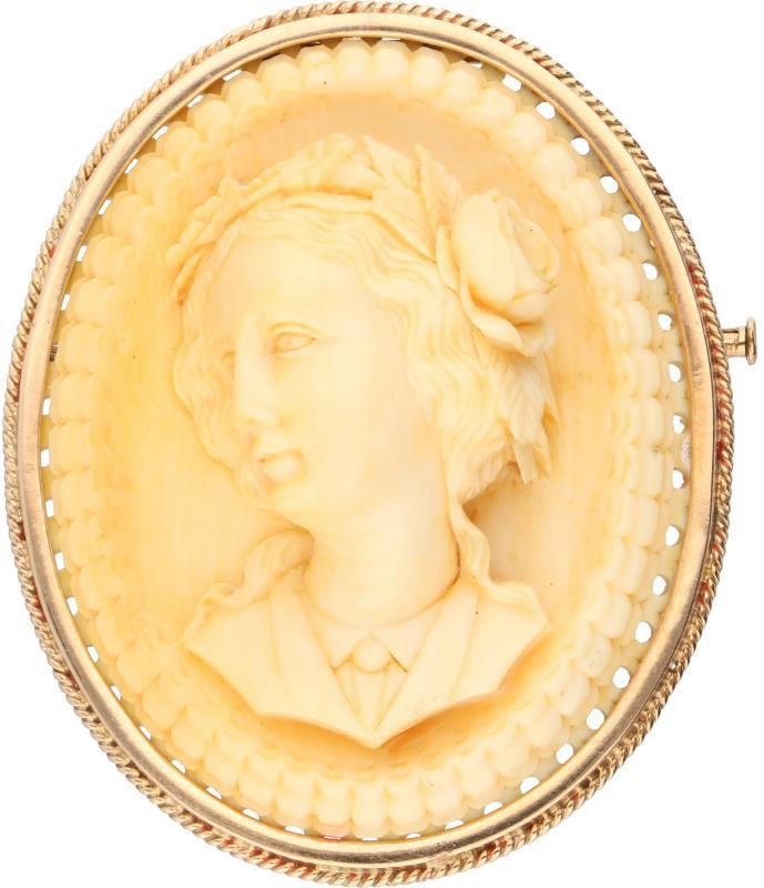 Cameé hanger/broche roségoud, ivoor - BWG 10 kt.
