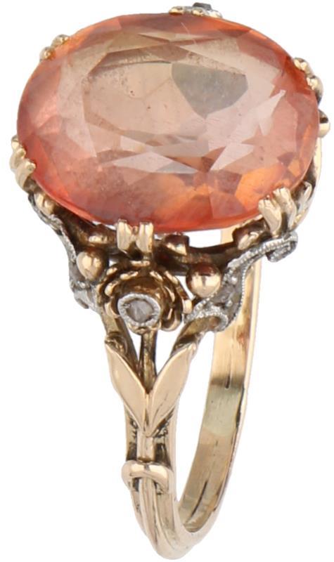 Ring geelgoud, diamant en padparadscha saffier - BWG 10 kt.