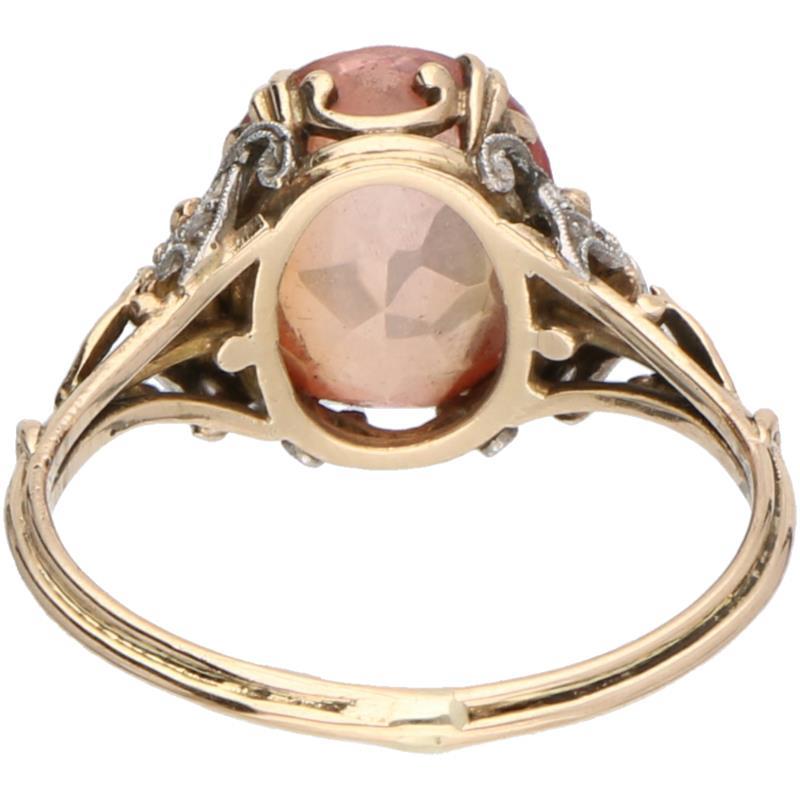 Ring geelgoud, diamant en padparadscha saffier - BWG 10 kt.