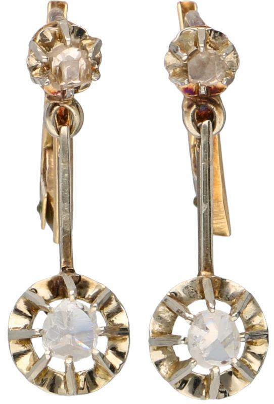 Oorbellen bicolor goud, diamant - 14 kt.