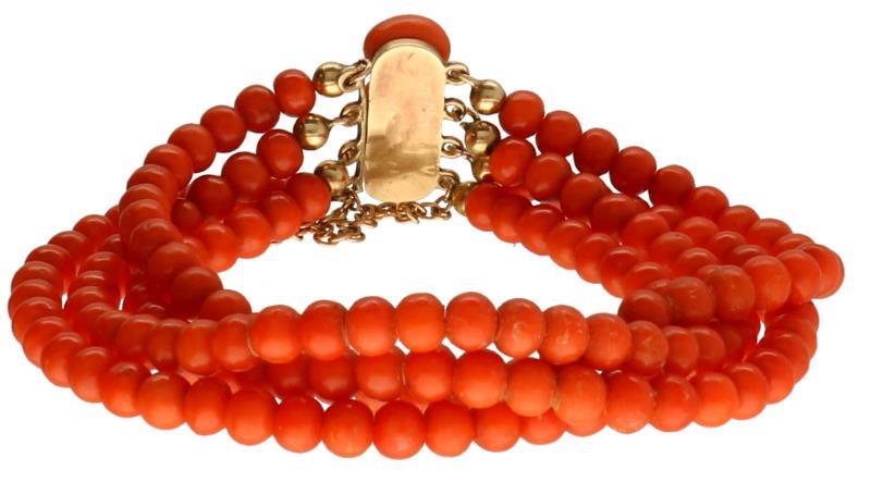 Armband, bloedkoraal - 14 kt.
