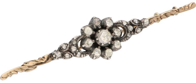Broche geelgoud, diamant - 14 kt. en 925/1000.