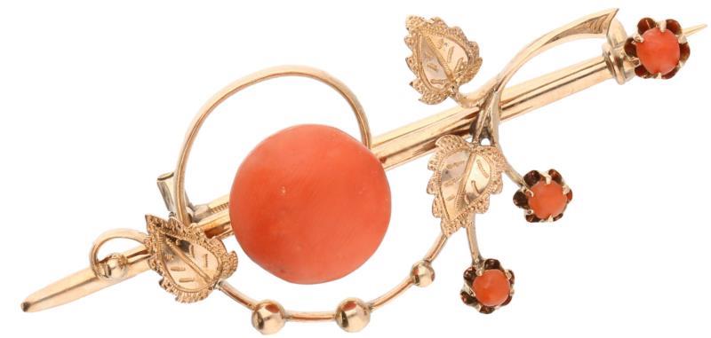 Broche roségoud, bloedkoraal - 14 kt.
