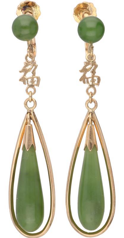 Oorbellen geelgoud, jade - 14 kt.