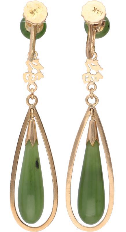 Oorbellen geelgoud, jade - 14 kt.