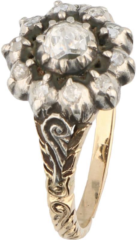 Rozetring goud/zilver, diamant - 14 kt.