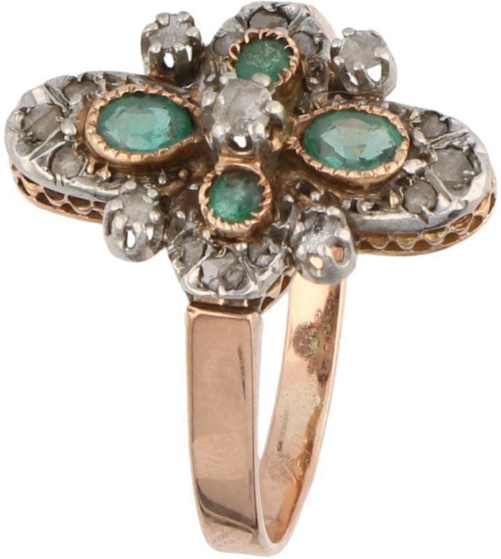 Ring roségoud, diamant en smaragd - 18 kt.