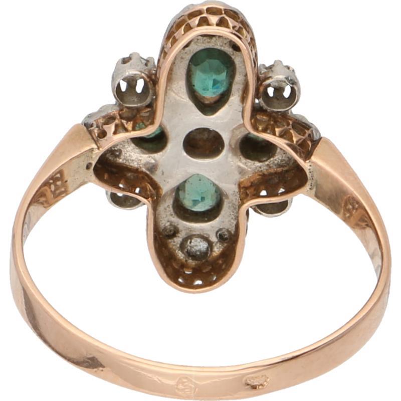 Ring roségoud, diamant en smaragd - 18 kt.