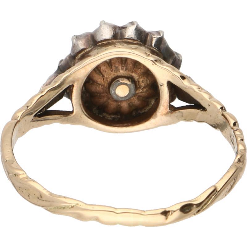 Rozetring goud/zilver, diamant - 14 kt. en 925/1000.