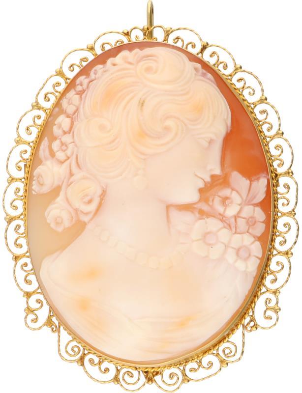 Cameé hanger/broche geelgoud, schelp - 14 kt.
