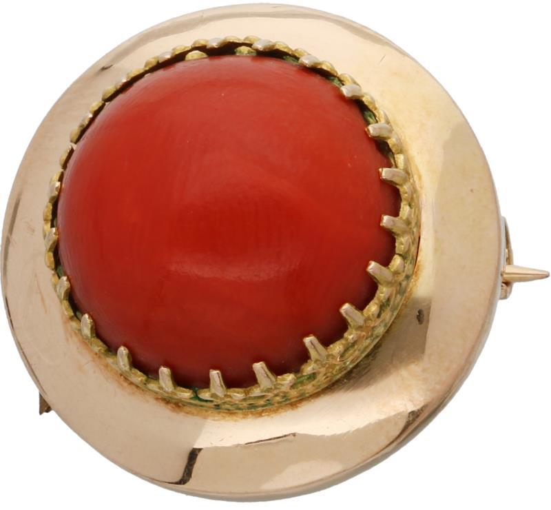 Broche geelgoud, bloedkoraal - BWG 10 kt.