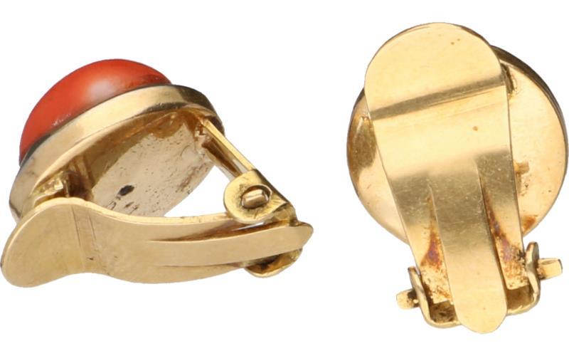 Oorbellen bicolor goud, bloedkoraal - 14 kt.