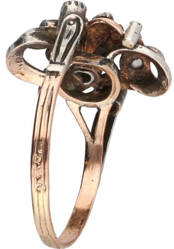 Ring goud/zilver, diamant en zaadparel - 18 kt.