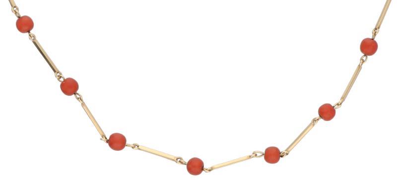 Collier geelgoud, bloedkoraal - 14 kt.
