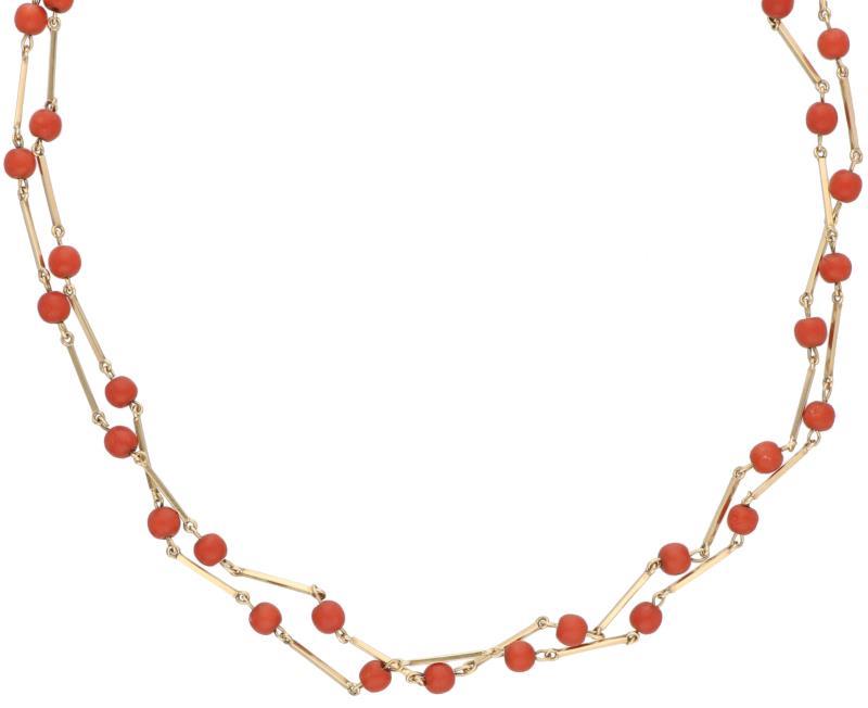 Collier geelgoud, bloedkoraal - 14 kt.