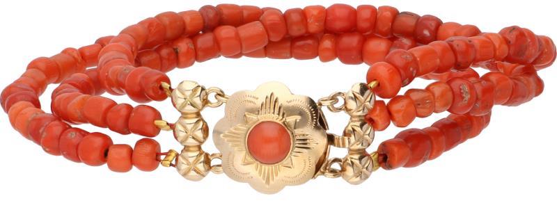 Armband met een geelgouden sluiting, bloedkoraal - 14 kt.