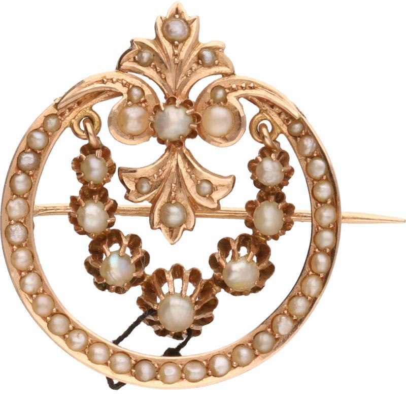 Broche roségoud, zaadparel - 14 kt.