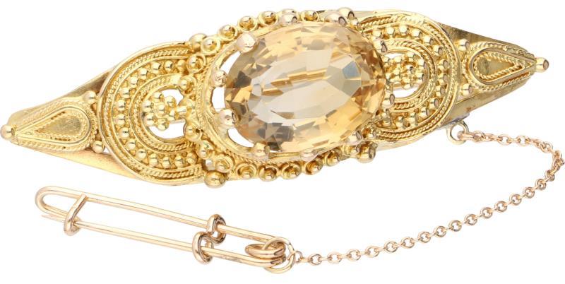 Broche geelgoud, citrien - 18 kt.