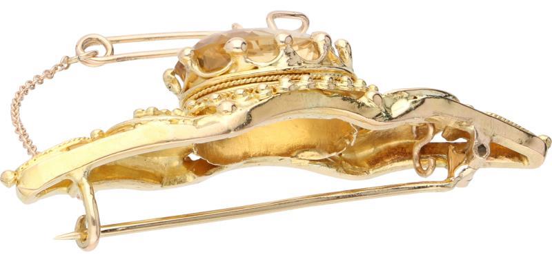 Broche geelgoud, citrien - 18 kt.