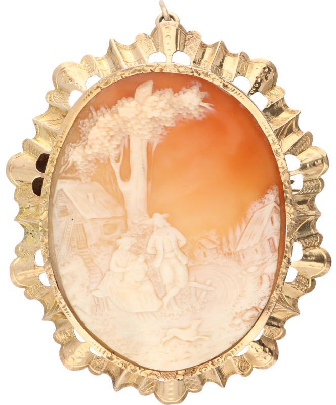 Cameé hanger/broche geelgoud, schelp - BWG 10 kt.