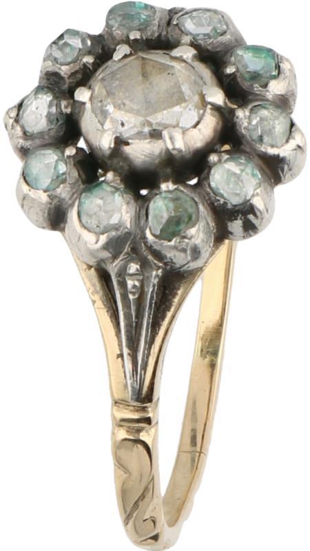 Rozetring goud/zilver, diamant - 14 kt.