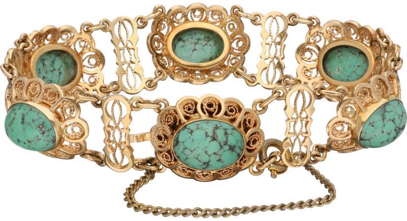 Filigrain armband geelgoud, turkoois - 14 kt.