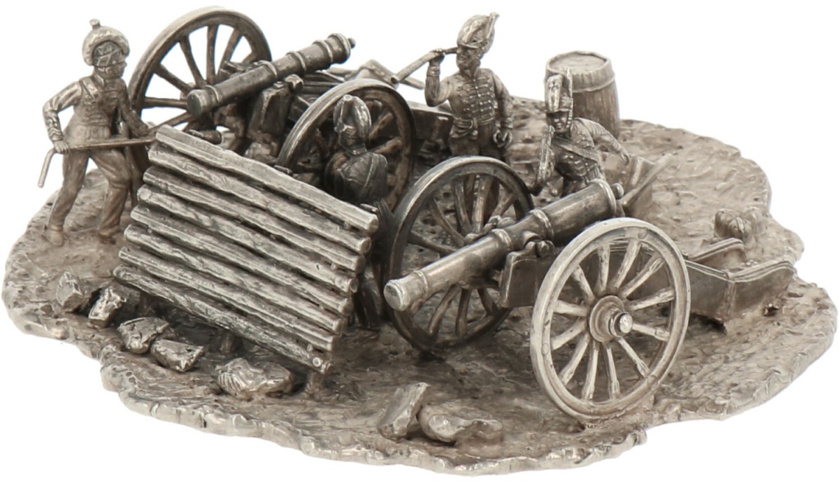 Miniatuur Kanonnen & soldaten scene zilver.