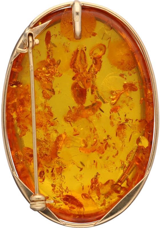 Hanger/broche geelgoud, barnsteen - 18 kt.