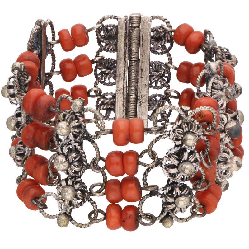 Armband zilver, bloedkoraal - 835/1000.