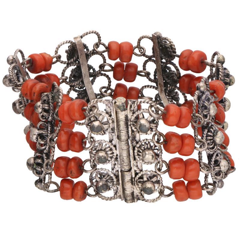 Armband zilver, bloedkoraal - 835/1000.