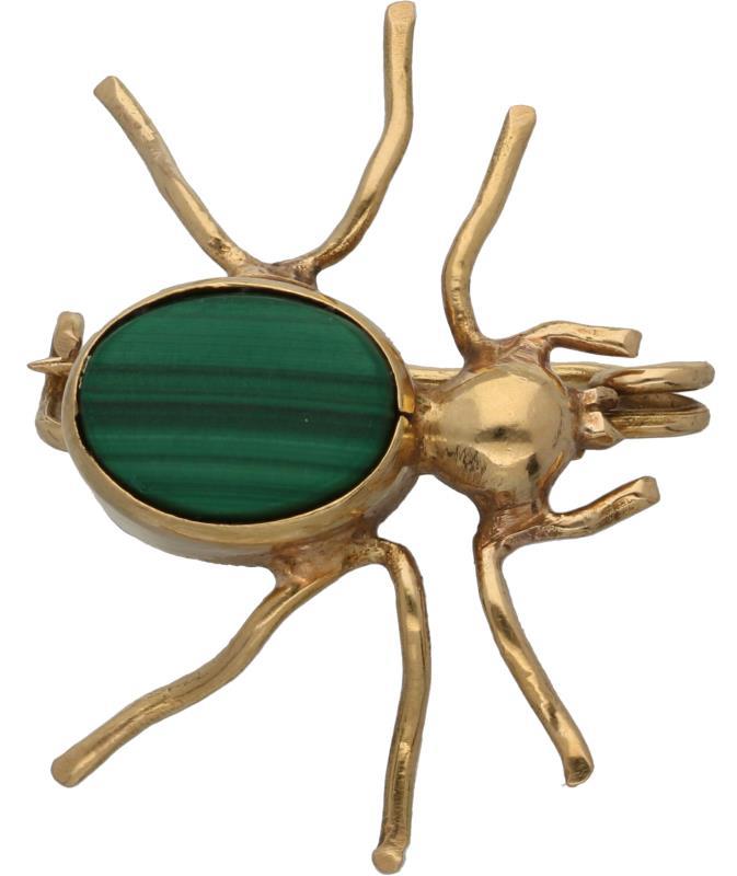Broche spin geelgoud, malachiet - 14 kt.
