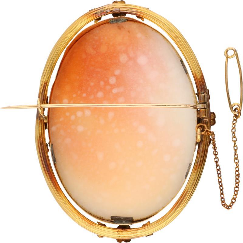 Cameé broche geelgoud, schelp en zaadparel - 18 kt.