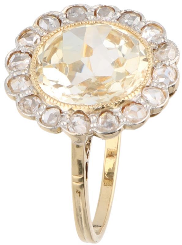 Rozetring geelgoud, diamant en saffier - 18 kt.