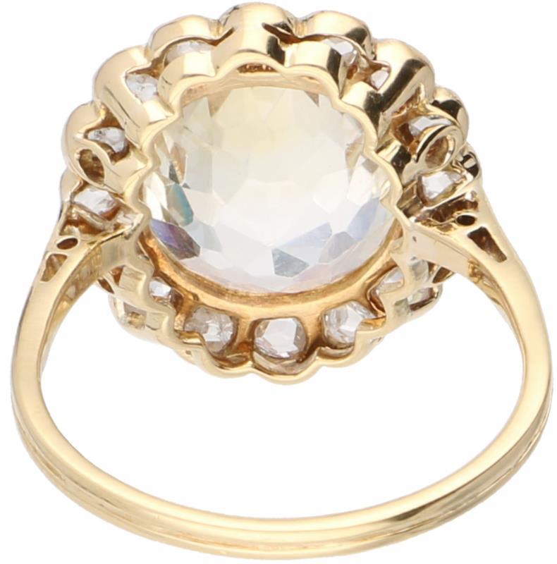 Rozetring geelgoud, diamant en saffier - 18 kt.