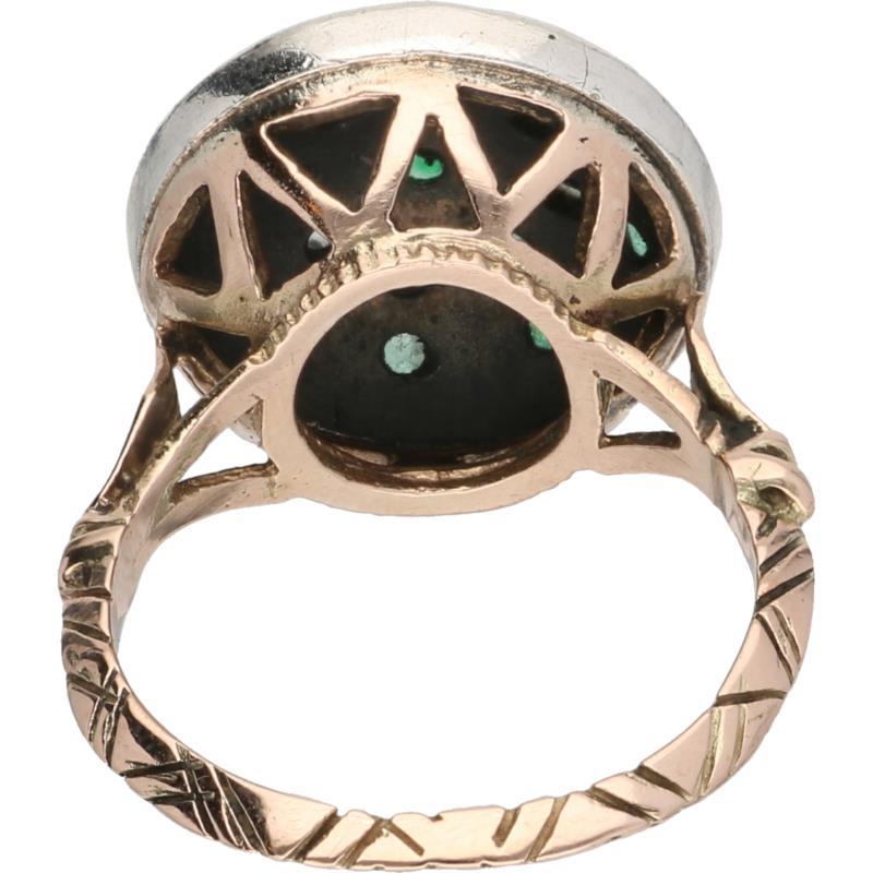 Ring goud/zilver, diamant en smaragd - 12 kt.