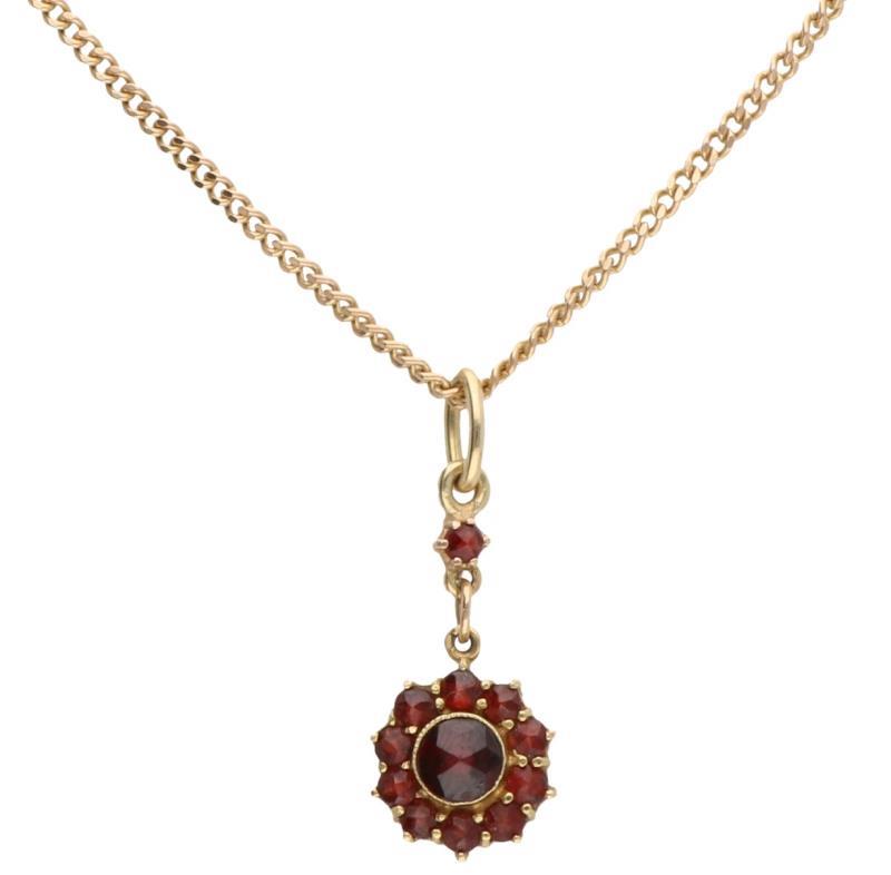 Collier met hanger geelgoud, granaat - 14 kt.