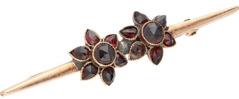 Broche roségoud, granaat - 14 kt.