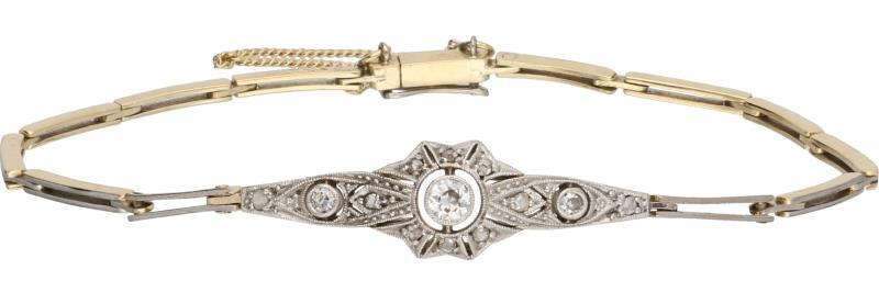 Armband bicolor goud, ca. 0.18 ct. diamant - 14 kt.