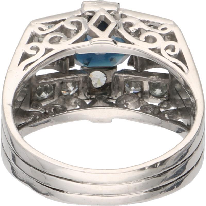 Tankring platina, ca. 0.60 ct. diamant en saffier - Pt 950.