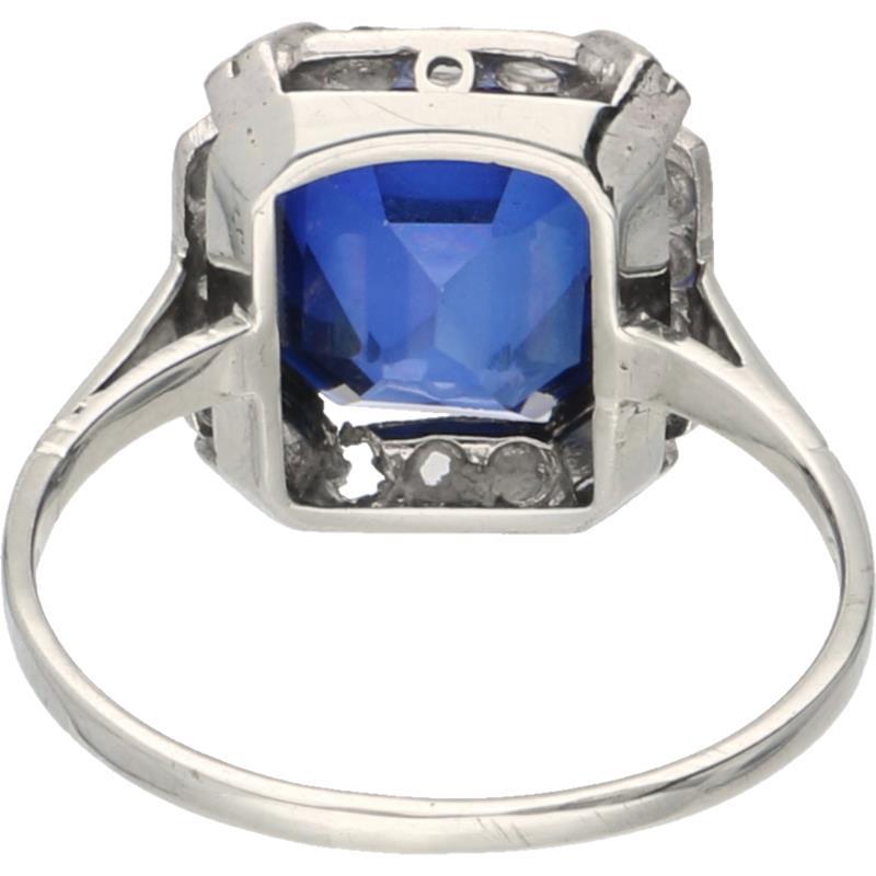 Ring goud/platina, diamant en saffier - 18 kt. en Pt 950.
