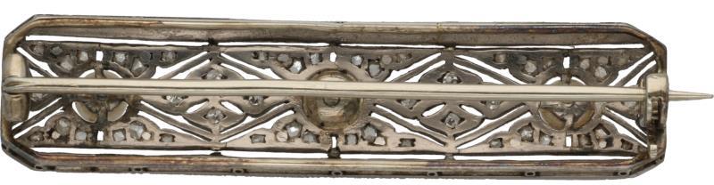Broche witgoud, ca. 0.25 ct. diamant en parel - 14 kt.