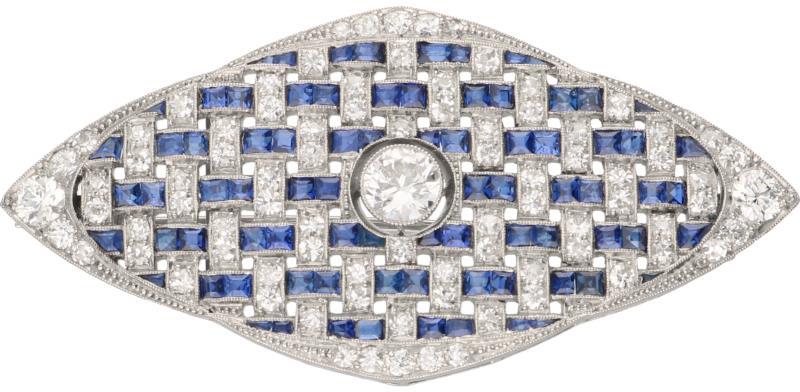 Broche platina, ca. 1.81 ct. diamant en saffier - Pt 950.