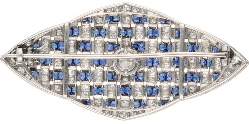 Broche platina, ca. 1.81 ct. diamant en saffier - Pt 950.