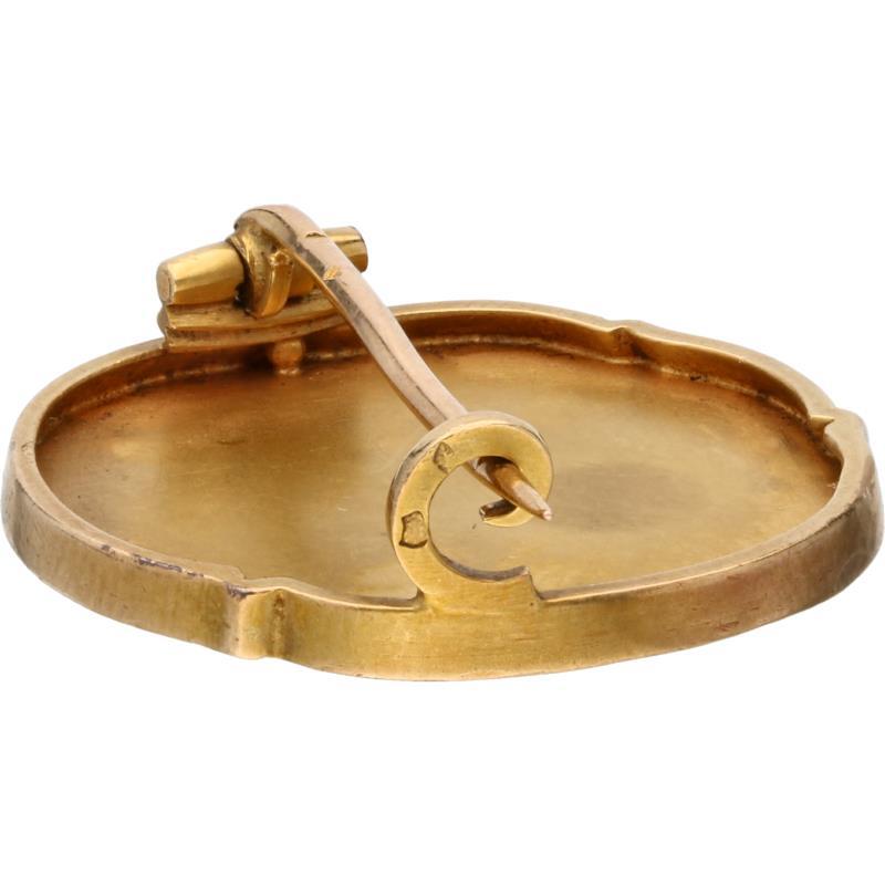 Art Nouveau reliëf medaillon broche geelgoud, diamant - 18 kt.