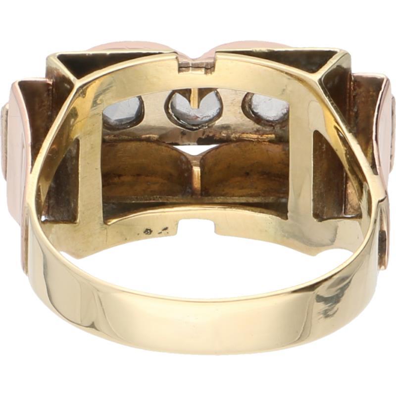 Tankring bicolor goud, diamant en robijn - 14 kt.